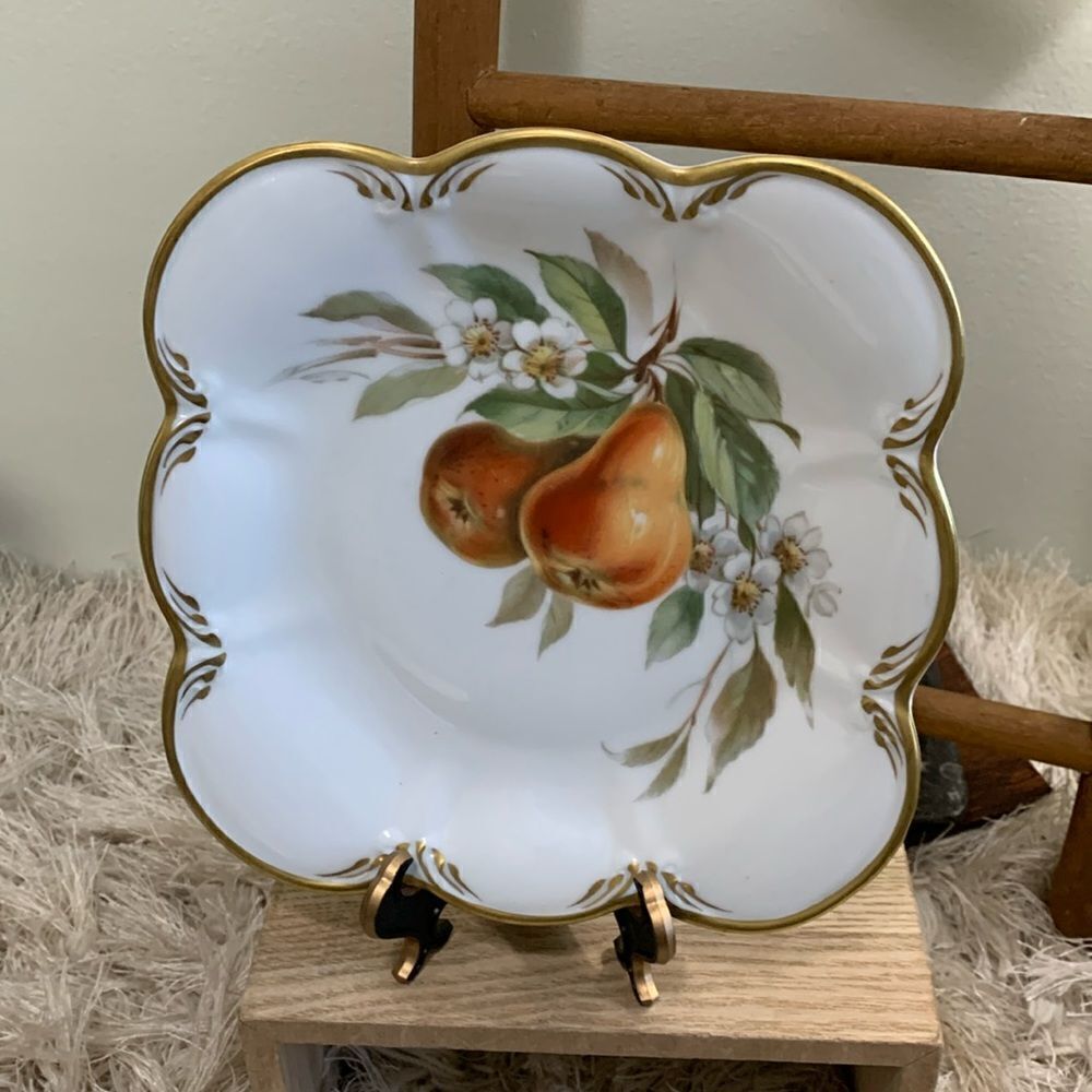 Vintage Hackefors Sweden Porslin Square Scalloped Fruit‎ Design Plate